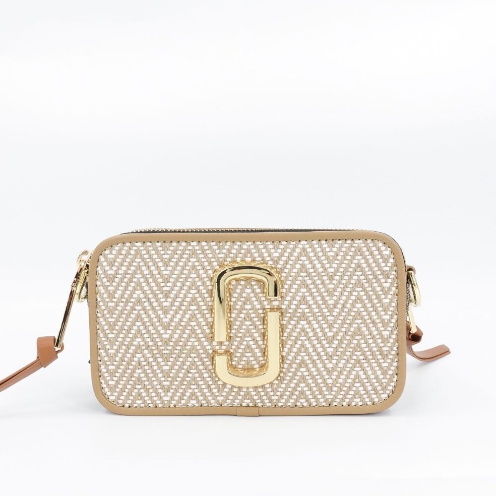 Marc Jacobs The Mixed Media Woven Snapshot Bag Beige